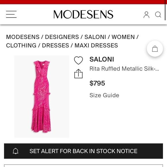 SALONI || Rita Silk Ruffled Gown Metallic Maxi Dress Magenta Pink US 4