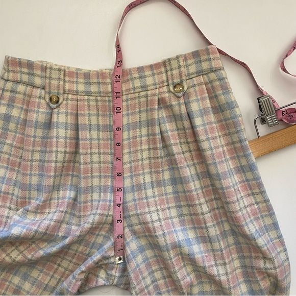 Sezane || Loulou Trousers Wide Leg Pants Wool Plaid Ivory Blue Pink 36 US 4