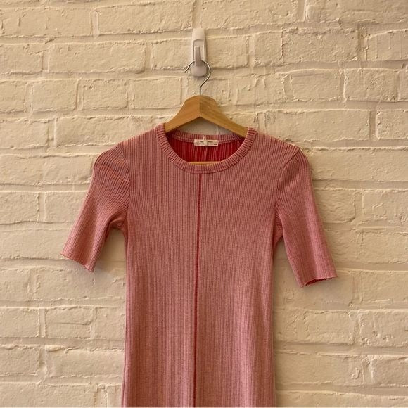 Rag & Bone || Elina Midi Dress Ribbed Short Sleeve Stretch Pink XS