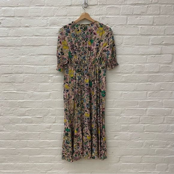 Boden || V-Neck Midi Tea Dress Tropic Meadow Lemons 8R