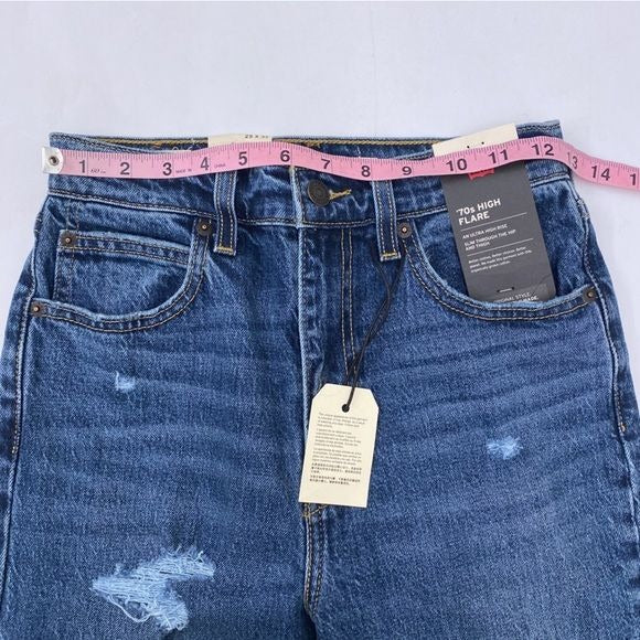 Levi’s || Premium 70’s High Flare Jeans Distressed Blue 25 x 32 NWT