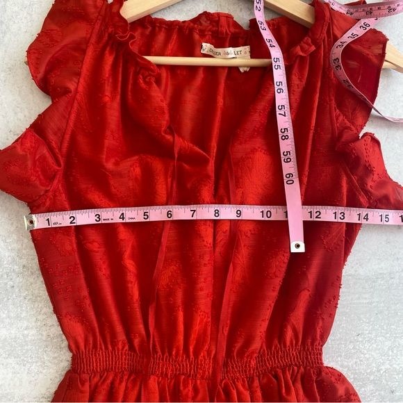 Chelsea & Violet || Jardin Chinoiserie Tiered Smocked Mini Dress Floral Red XS