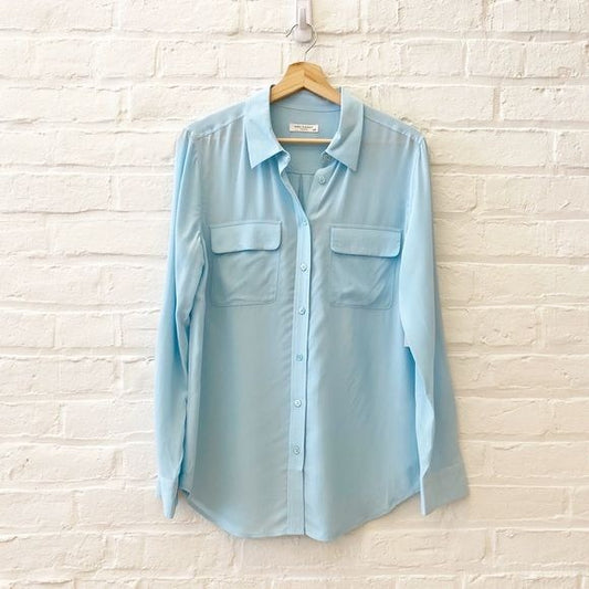 Equipment || Slim Signature Silk Shirt Pocket Button Down Seaside Blue M NWT