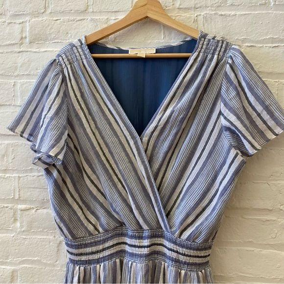 MICHAEL Michael Kors || Metallic Stripe Ruffle Mini Dress Blue XL