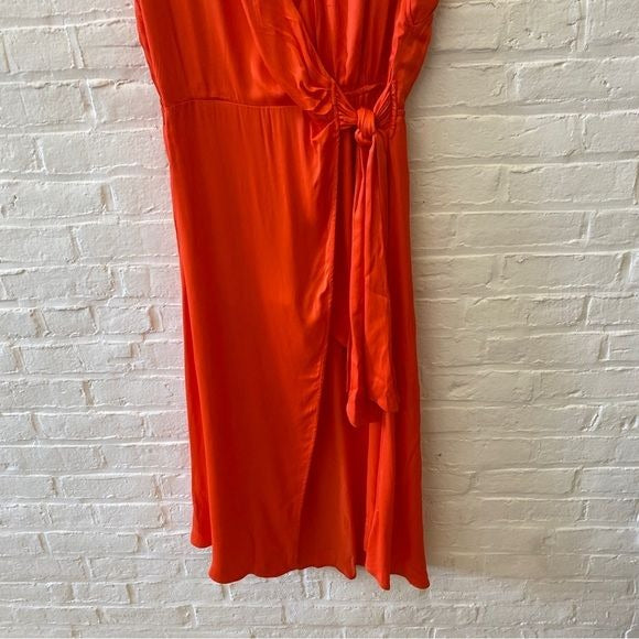 Anthropologie || Maeve Open-Back Wrap Midi Dress Orange Red XL NWT