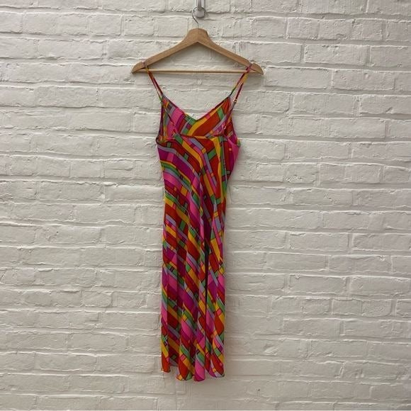 Betsey Johnson || Vintage Silk Slip Dress Abstract Geometric Bright Small