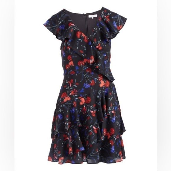 Parker || Ruffle Mini Dress Abrico Floral Fit & Flare Black Small