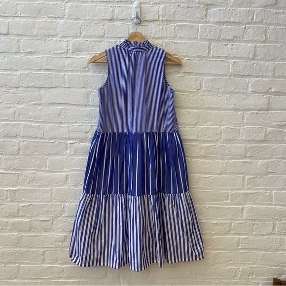 J. Crew || Sleeveless Tiered Popover Dress in Mixed Stripe Blue XXS