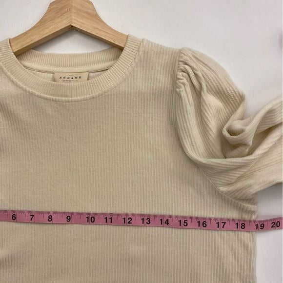 Sezane || Josie Puff Shoulder Top Sweatshirt Ribbed Corduroy Ecru Ivory Small