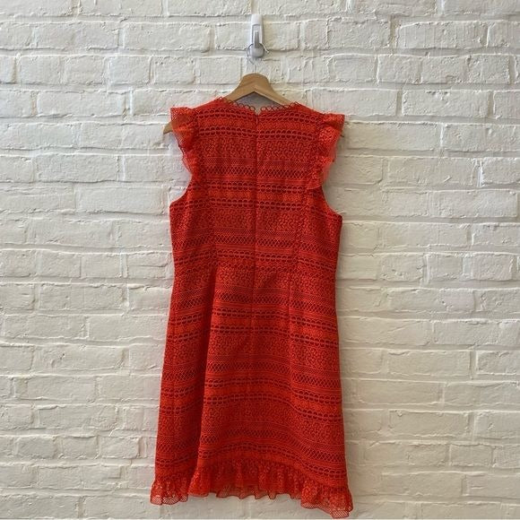 J Crew || Cap Sleeve Ruffle Lace Eyelet Dress Bright Cerise Red Orange 8