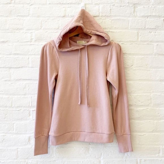 Nation Ltd || Jeannie Puff Shoulder Bold Sleeve Hooded Sweatshirt Hoodie Pink XS