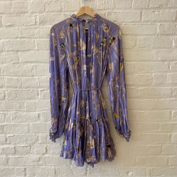 Banana Republic || Belted Long Sleeve Mini Dress Bird Floral Print Purple XS