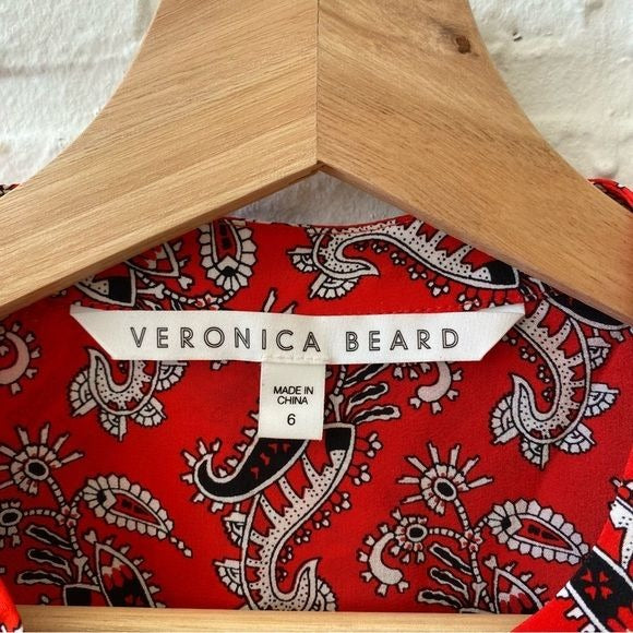 Veronica Beard || Abbie Silk Crepe Blouse Paisley Print Red 6