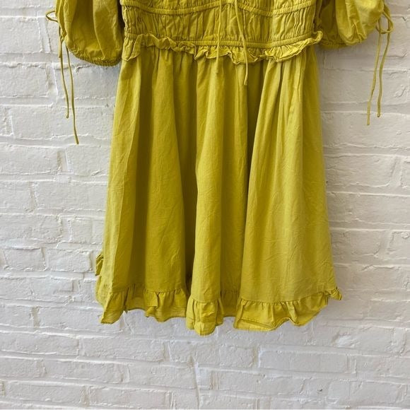 En Saison || Danielle Cotton Mini Babydoll Dress Yellow Green Large