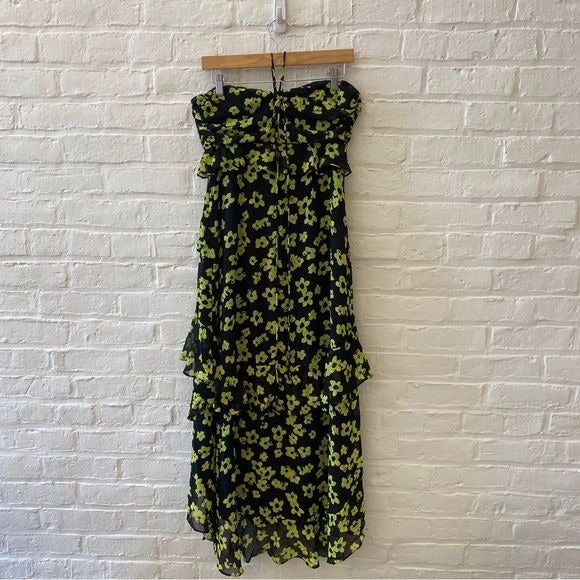 Wayf || Zander Tiered Halter Midi Dress Floral Black Green Medium