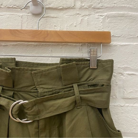 Marissa Webb || Dixon Twill Paperbag Shorts Belted Pleated Olive Army Green 4