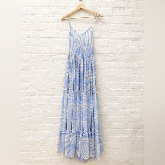 MISA Los Angeles || Kalita Strappy Tiered Maxi Dress Casablanca Blue Small NWT