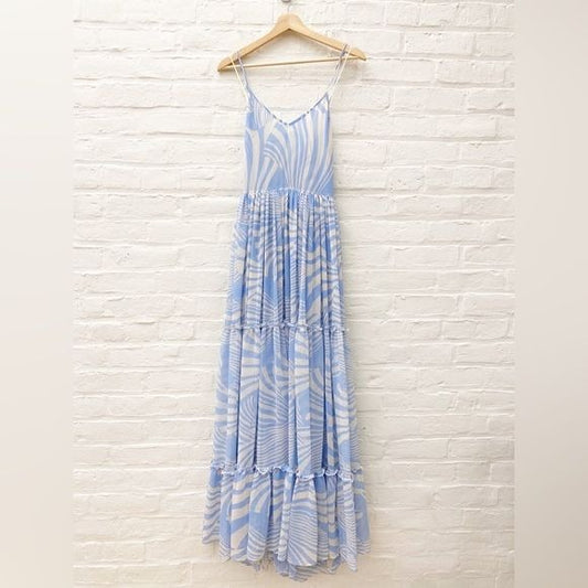 MISA Los Angeles || Kalita Strappy Tiered Maxi Dress Casablanca Blue Small NWT