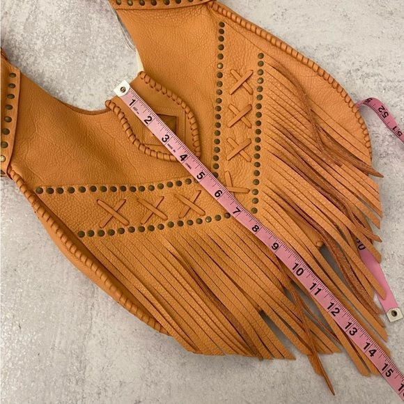 Native Rainbow || Fez Studded Fringe Leather Handbag Purse Peach NWT