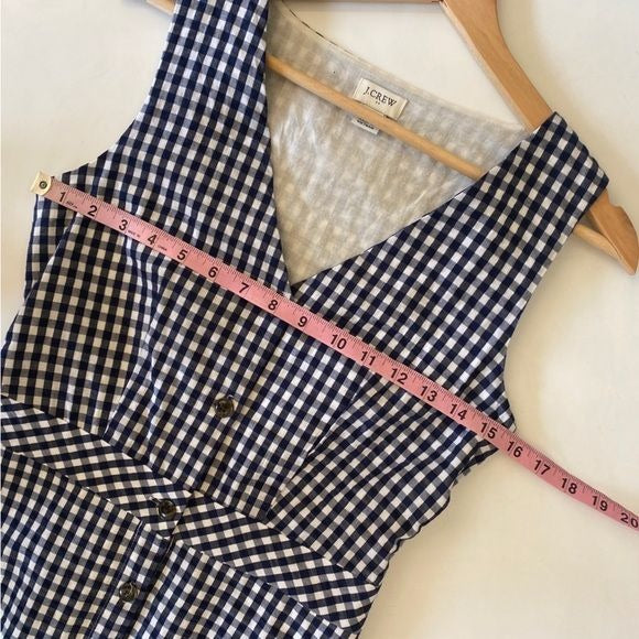 J. Crew || V-neck Button-front Dress in Navy Blue and White Gingham 0