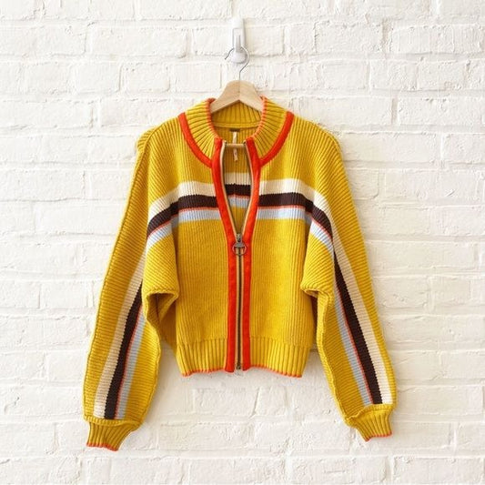 Free People || Ready Set Go Zip Cardigan Yellow Gold Medium