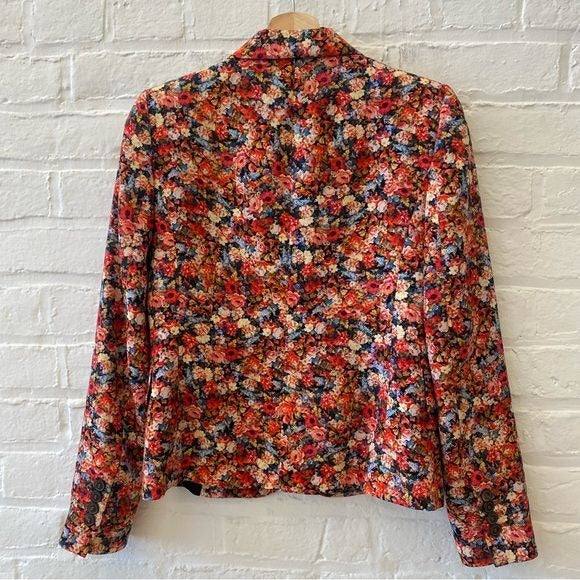 Zara || Two Piece Matching Suit Floral Blazer Pants Red Pink XS / S