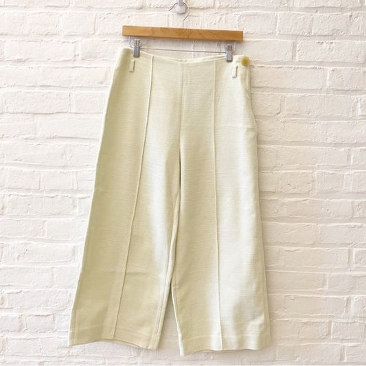 Vince. || Panama Woven Linen Blend Pants Cropped Wide Leg Light Green 8