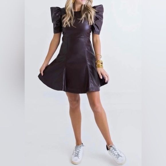 Karlie || Puff Sleeve Faux Leather Mini Dress Black Small