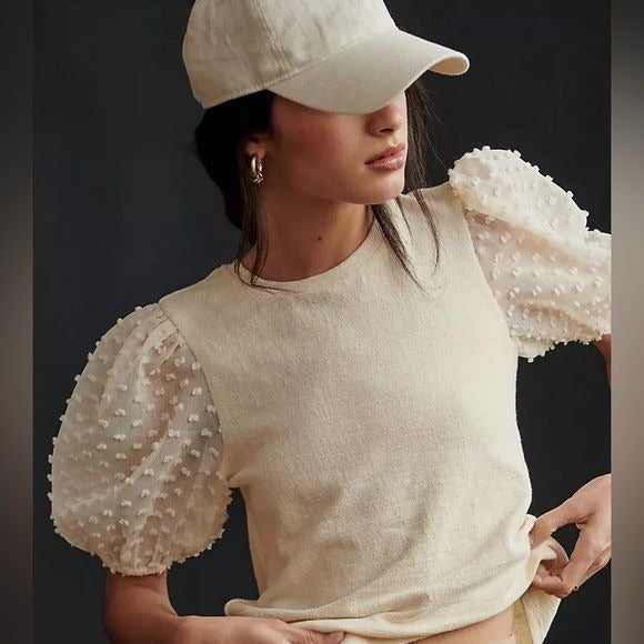 Anthropologie || Maeve Woven Puff-Sleeve Top Ivory Medium