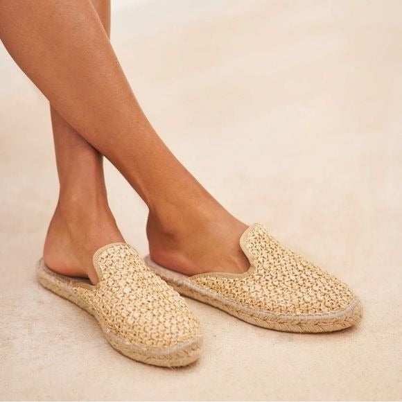 Manebi || Yucatán Raffia Mules Slip On Espadrilles Tan Beige 37