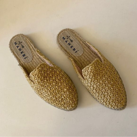 Manebi || Yucatán Raffia Mules Slip On Espadrilles Tan Beige 37