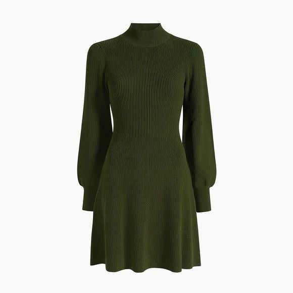 Hill House || The Mariana Sweater Dress Mini Knit Fit Flare Leaf Green XXS