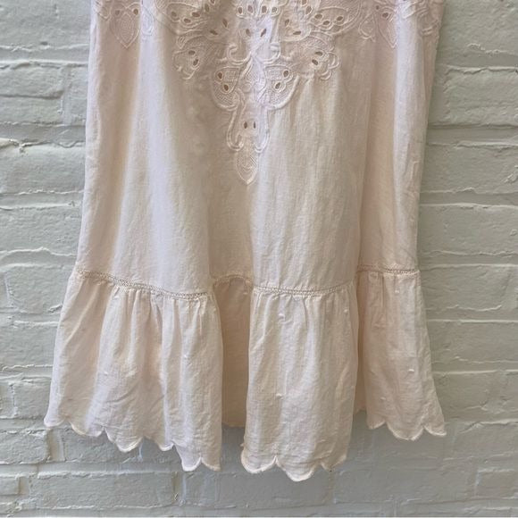 Anthropologie || LetMeBe Eyelet Lace Peplum Scalloped Tank Blouse Top Blush 6