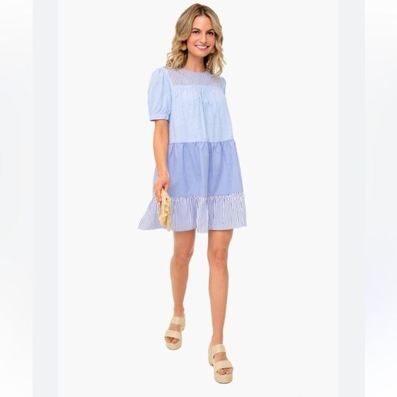 Tuckernuck || English Factory Quinn Tiered Striped Mini Dress Blue Small