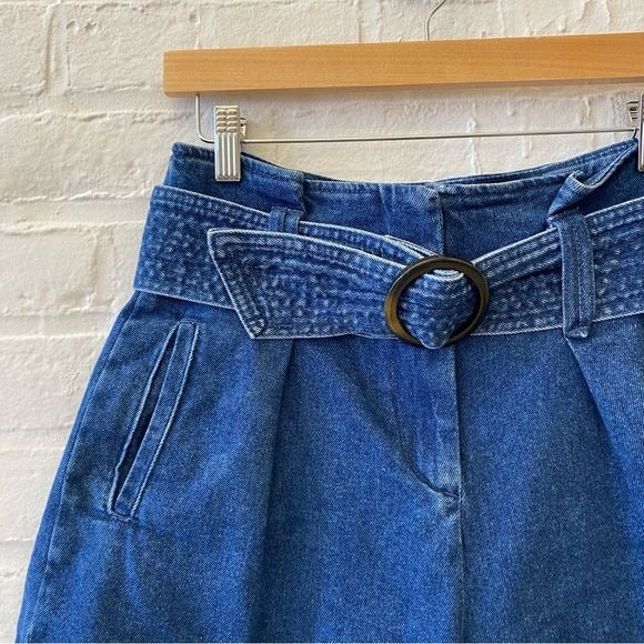 Sezane || Rome Shorts Pleated Belted Cuffed in Denim Blue 36 US 4