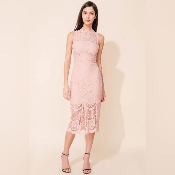 Yumi Kim || Get Lucky Lace Midi Pencil Dress Blush Pink Medium