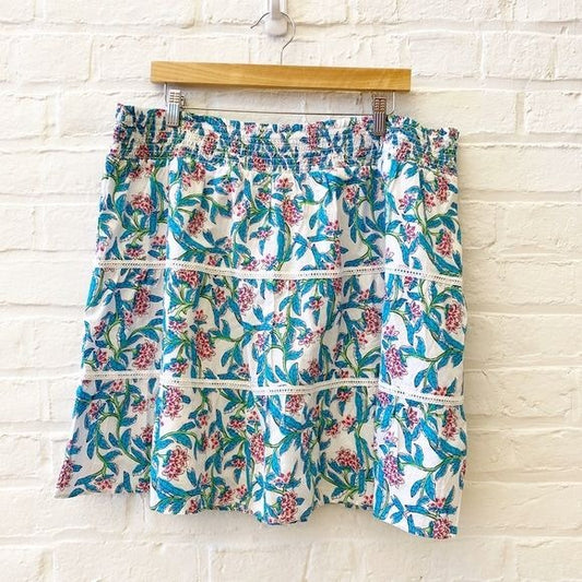 J.Crew || Smocked Tiered Mini Skirt Floral Teal Pink 2X