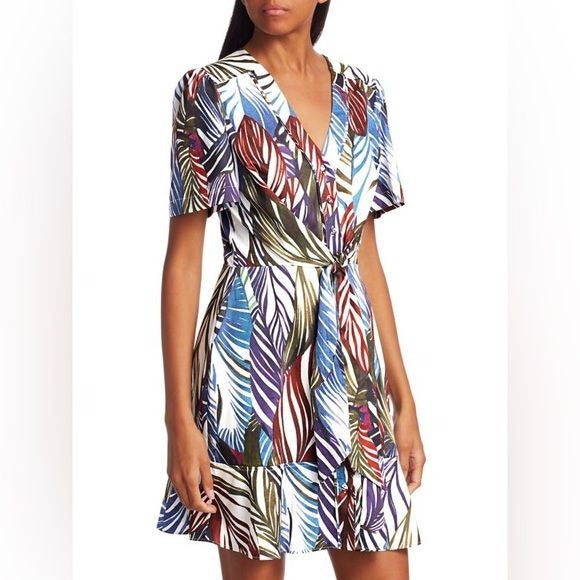 Parker || Shelia Feather Print Button Down Dress Tie Waist 8