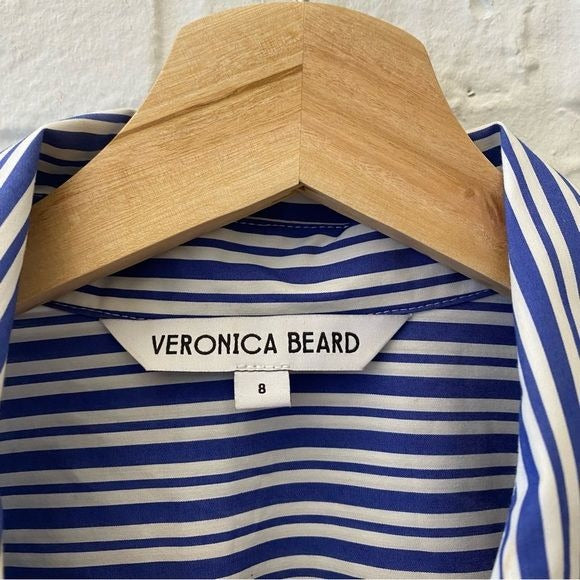 Veronica Beard || Libby Striped Poplin Button Down Shirt Top Blouse Blue 8