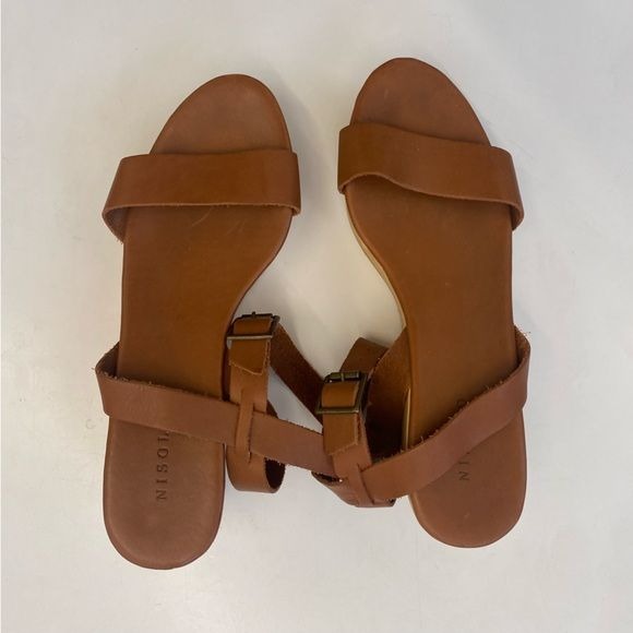 Nisolo || Sarita Leather Strap Wooden Wedge Sandals Brown 9