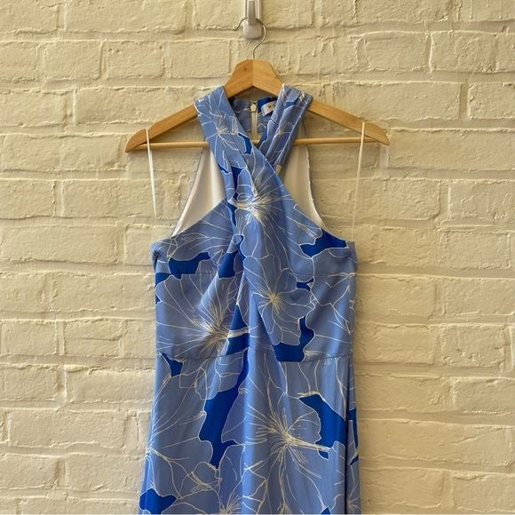 Milly || Pippi Waterlily Print Halter Dress Blue Floral Midi Maxi Gown 4