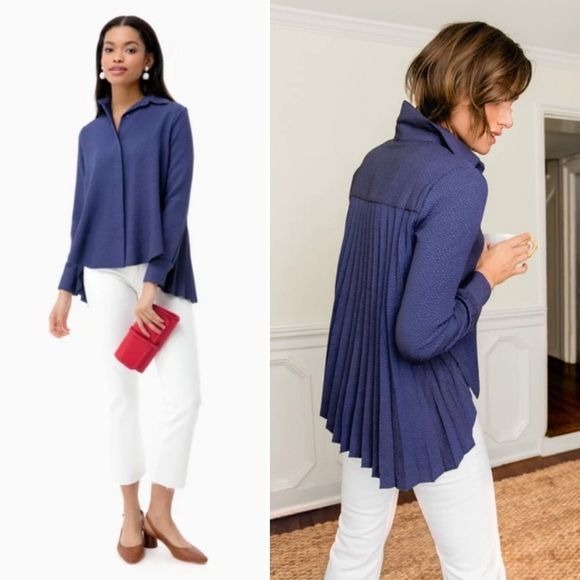 Tuckernuck || Avon Lane Adele Blouse Button Down Top Pleated Blue XS