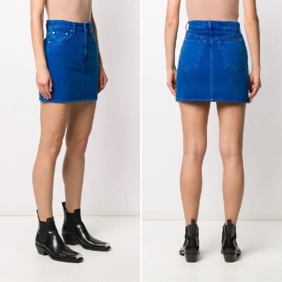 Helmut Lang || Femme High Rise Denim Mini Skirt Overdye Blue 29