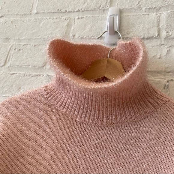 Kate Spade || Shimmer Tinsel Turtleneck Sweater Holiday Party Blush Pink Small