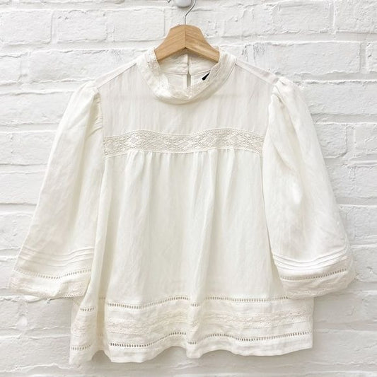 Sugarlips || Always True Lace Trim Mock Neck Blouse Off White Medium