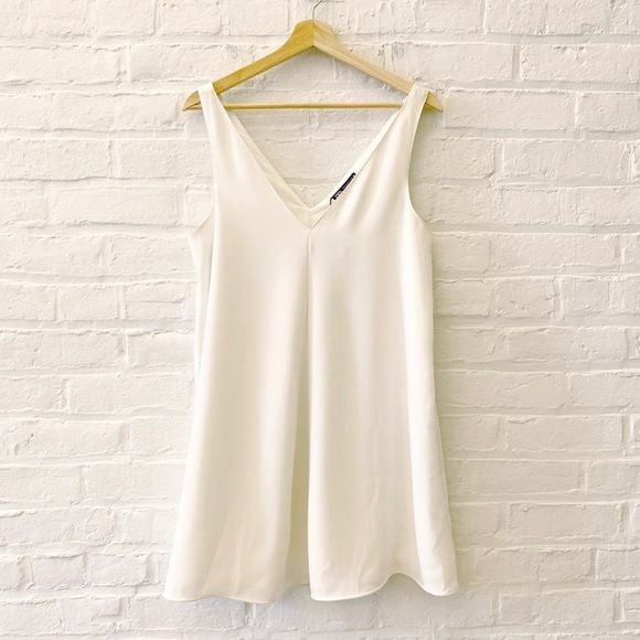 Zara || V-Neck A-Line Mini Dress Solid White Medium NWT