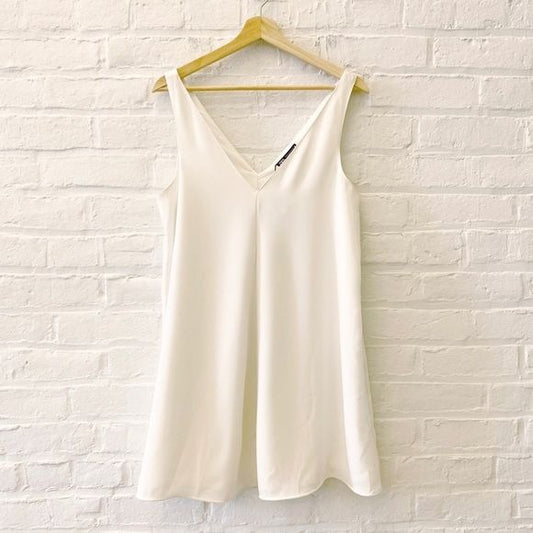 Zara || V-Neck A-Line Mini Dress Solid White Medium NWT