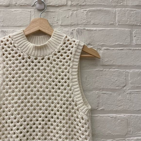 Theory || Mayleen Open Knit Sleeveless Sweater Shell White Small