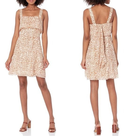 Theory || Drape Back Tiered Mini Dress Wide Strap Sundress in Desert Lawn Tan 12