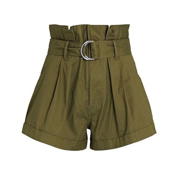 Marissa Webb || Dixon Twill Paperbag Shorts Belted Pleated Olive Army Green 4